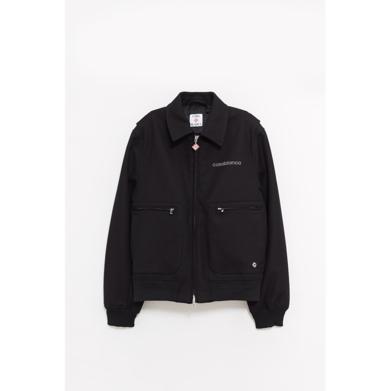 CASABLANCA BLACK BONDED WOOL BLEND JACKET